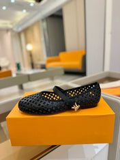 ROMY FLAT BALLERINA IN BLACK MESH CALFSKIN