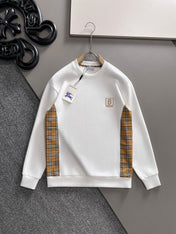 BURBERRY CHECK TRIM COTTON SWEATSHIRT IN WHITE