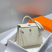 KELLY 25CM IN NATA EPSOM CALFSKIN SILVER HARDWARE