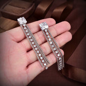 MIUMIU 26S SQUARE CRYSTAL CASCADE TASSEL DROP EARRINGS IN SILVER TONE METAL 635075