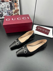 GUCCI 26S VITTORIA BALLERINA SHOES IN BLACK CALFSKIN