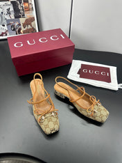 GUCCI 26S SLINGBACK 25 MM IN DARK BEIGE CANVAS