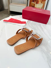 VIV' BY THE SEA MULES IN BRONZE BROWN CALFSKIN SILVER BUCKLE