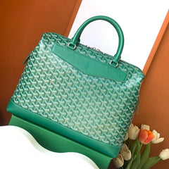 CISALPIN DOCUMENT CASE 39 IN GREEN GOYARDINE CANVAS AND CALFSKIN