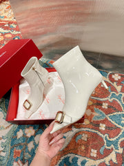 VIV CANARD ANKLE BOOTS IN WHITE GLOSSY CALFSKIN