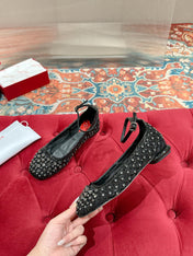 BALLERINAS IN BLACK FABRIC WITH CRYSTAL DETAILING