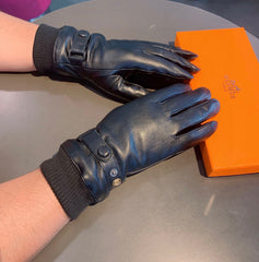 GLOVES IN BLACK SHEEPSKIN AND WOOL 112362