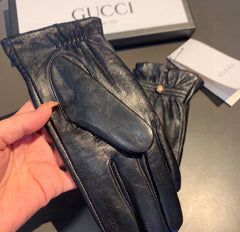 TOUCHSCREEN GLOVES WITH DOUBLE CORD TIGHTENING IN BLACK LAMBSKIN 440488