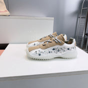 MIUMIU 26S SNEAKERS IN WHITE FABRIC AND BROWN SUEDE CRYSTAL EMBELLISHED