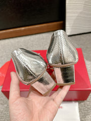 BELLE VIVIER PUMPS IN SILVER METALLIC LIZARD EMBOSSED CALFSKIN