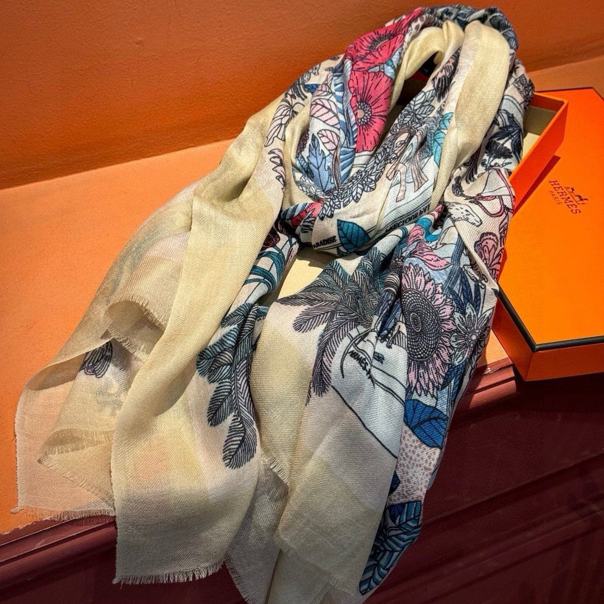 EXOTIC PARADISE CASHMERE SCARF 200 CM WHITE MIX COLORFUL CASHMERE