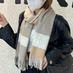 SCARF 180 CM IN KHAKI BROWN MIX WHITE CASHMERE 399872