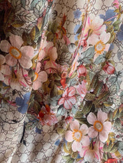 SCARF 200 CM IN MEDIUM BROWN CASHMERE WITH COLORFUL FLOWER 405254