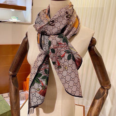SCARF 180 CM IN KHAKI BROWN MONOGRAM CASHMERE 405276