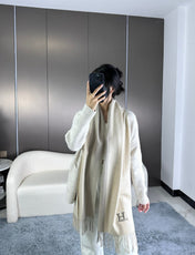 SCARF 190 CM IN WHITE MIX GRAY CASHMERE