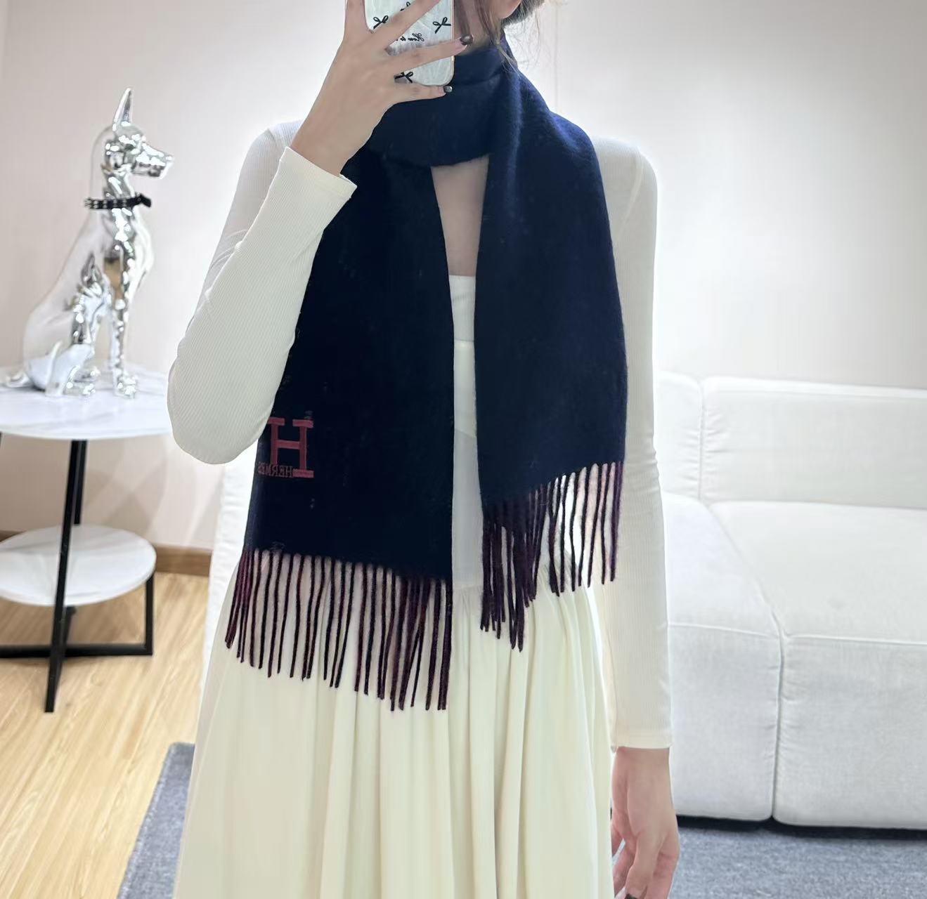 HERMES 25S SCARF 190 IN CASHMERE 985998