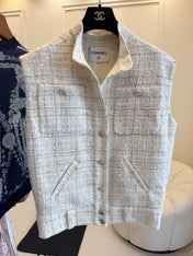 CC 2025 Vest Beige Apricot Tweed Fabric