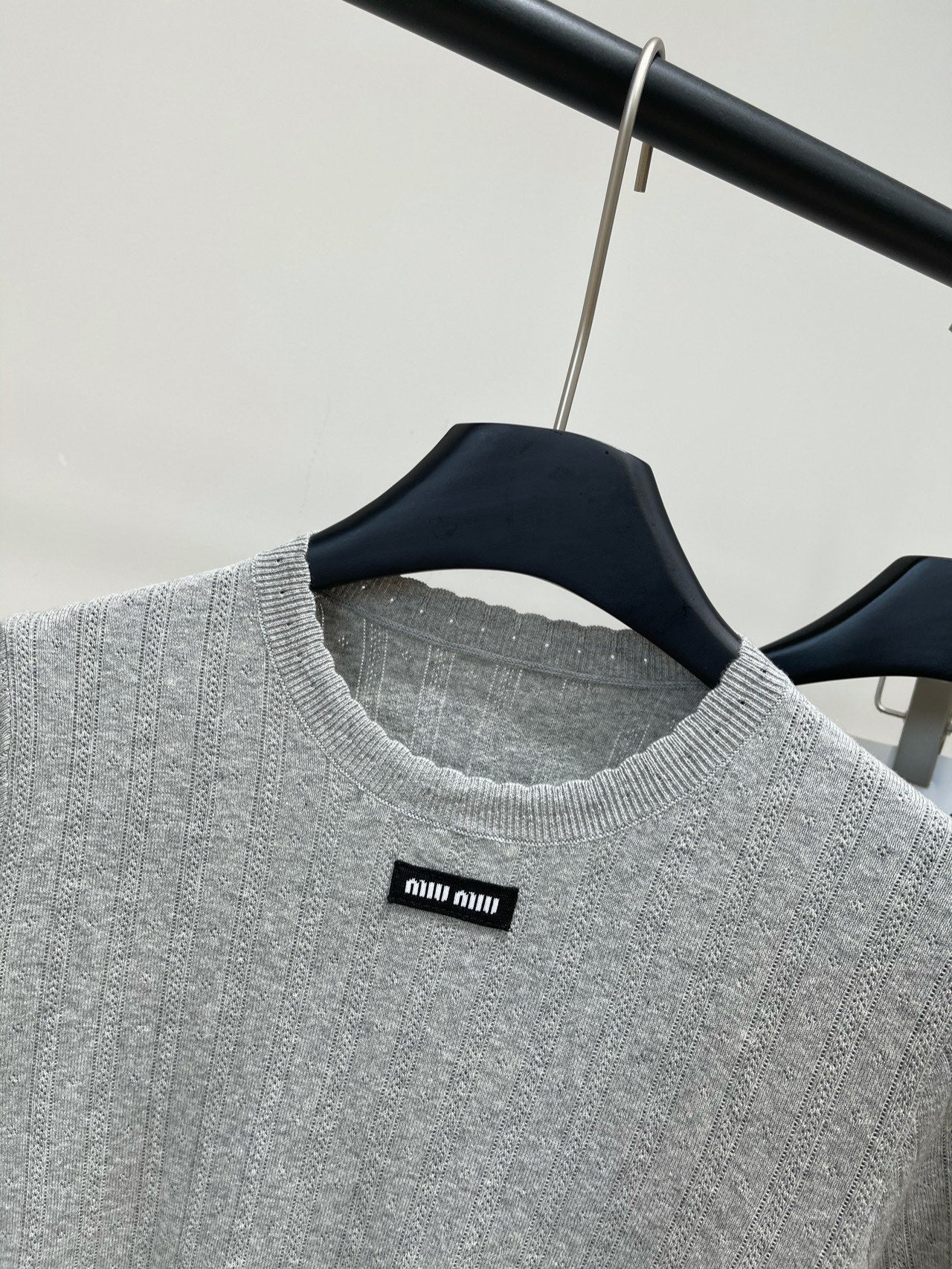 MIUMIU CREW NECK SHORT SLEEVE KNIT TOP 273085