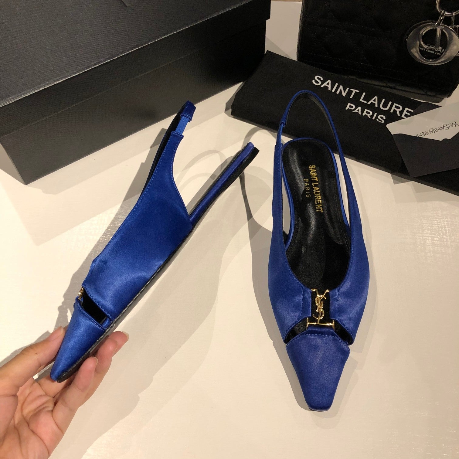 BABYLONE SLINGBACK FLAT IN SAPPHIRE BLUE SILK