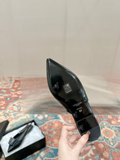 CASSANDRA SLINGBACK FLAT IN BLACK MIX BLUE SMOOTH LAMBSKIN