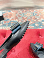 CASSANDRA SLINGBACK FLAT IN BLACK MIX BLUE SMOOTH LAMBSKIN