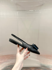 CASSANDRA SLINGBACK FLAT IN BLACK MIX BLUE SMOOTH LAMBSKIN