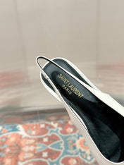 CASSANDRA SLINGBACK FLAT IN WHITE MIX BLACK SMOOTH LAMBSKIN