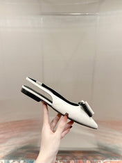 CASSANDRA SLINGBACK FLAT IN WHITE MIX BLACK SMOOTH LAMBSKIN