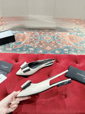 CASSANDRA SLINGBACK FLAT IN WHITE MIX BLACK SMOOTH LAMBSKIN