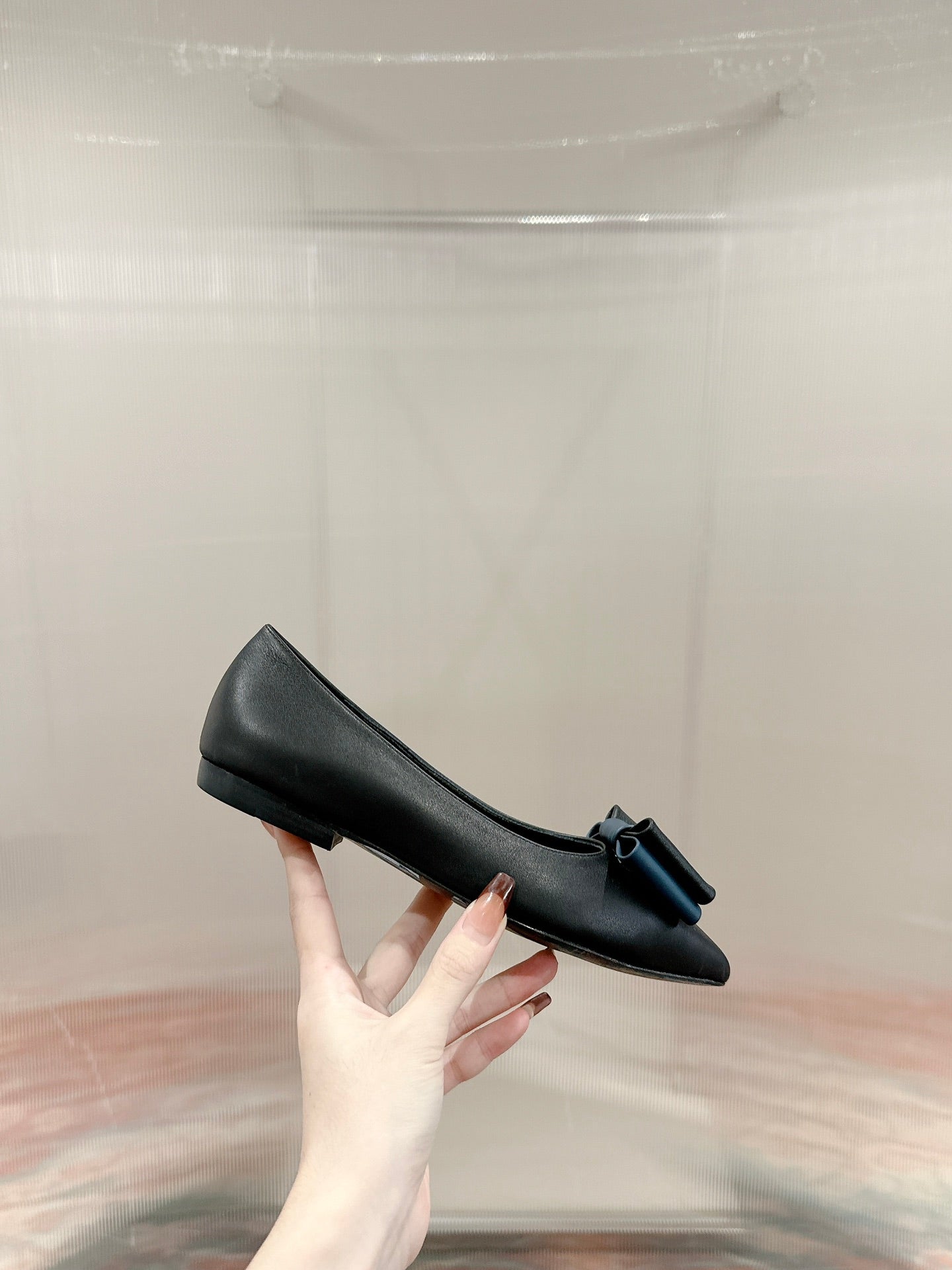 CASSANDRA BALLET FLAT IN BLACK MIX BLUE SMOOTH LAMBSKIN