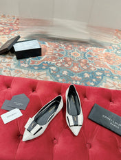 CASSANDRA BALLET FLAT IN WHITE MIX BLACK SMOOTH LAMBSKIN