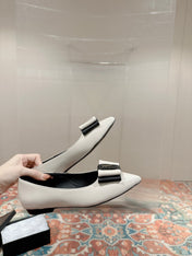 CASSANDRA BALLET FLAT IN WHITE MIX BLACK SMOOTH LAMBSKIN