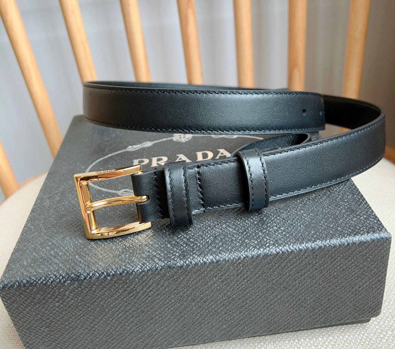 PRADA 25S BELT 25 MM IN BLACK CALFSKIN 585801