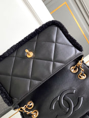 CHANEL 25S FLAP BAG 23.5 CM IN BLACK WOOL AND LAMBSKIN