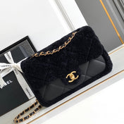 CHANEL 25S FLAP BAG 23.5 CM IN BLACK WOOL AND LAMBSKIN