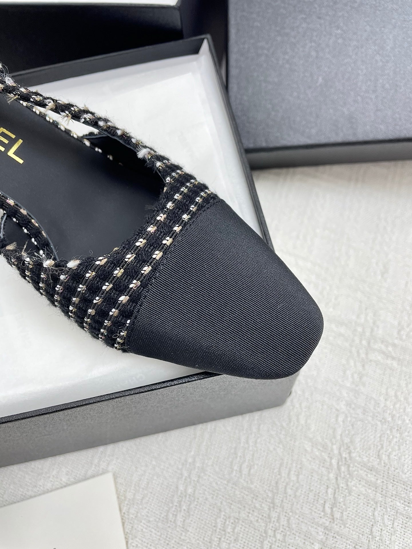 CC SLINGBACK 25S 65 MM IN BLACK TWEED AND FABRIC