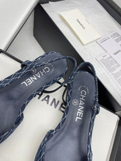 CC SLINGBACK 25S 25 MM IN NAVY BLUE DENIM WITH PLAID PATTERN