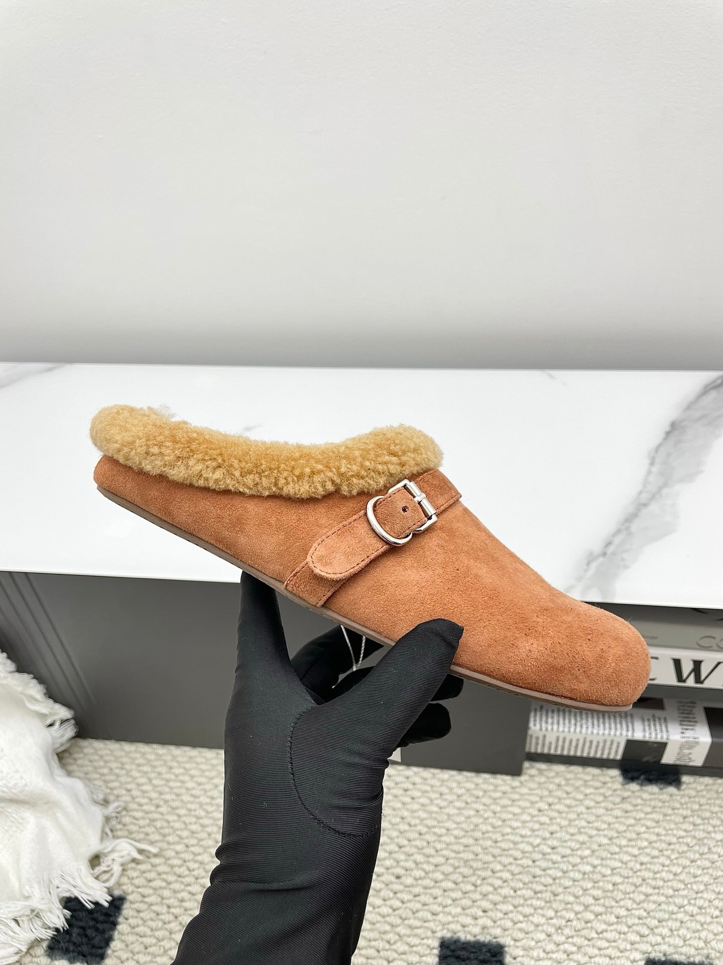 ALAIA 26S MULE IN BROWN SUEDE AND WOOL