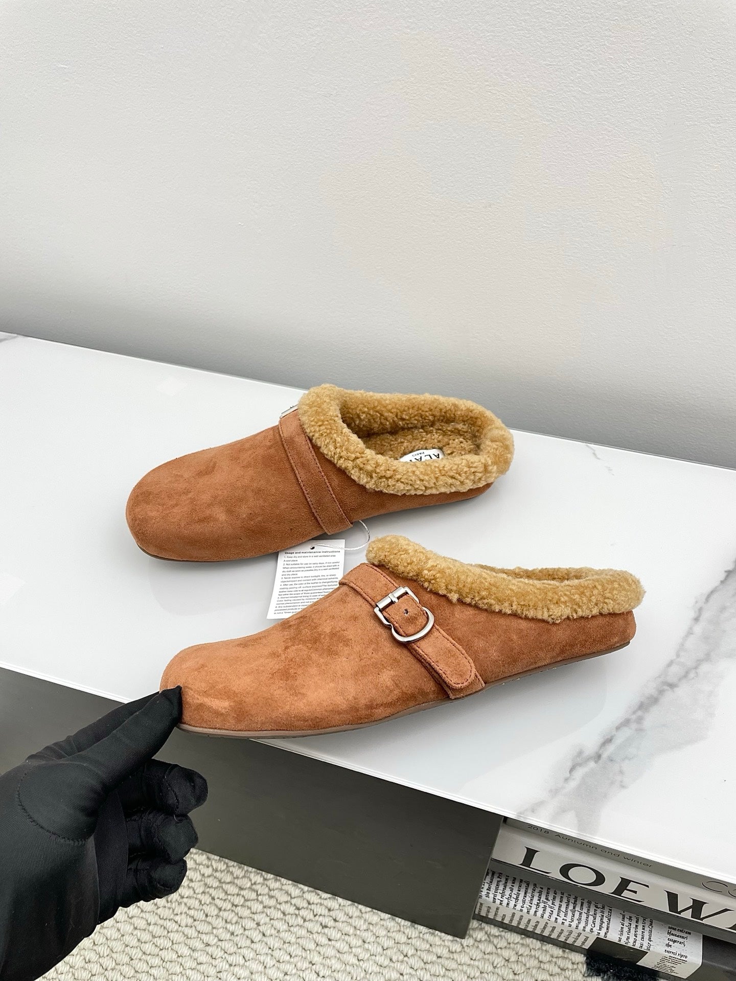 ALAIA 26S MULE IN BROWN SUEDE AND WOOL