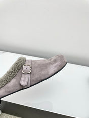 ALAIA 26S MULE IN PINKISH GREY SUEDE AND WOOL