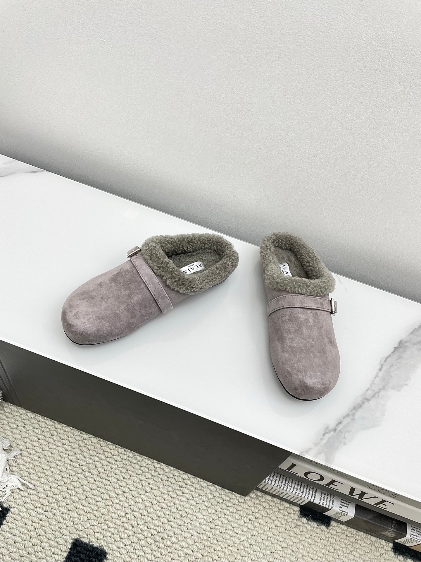 ALAIA 26S MULE IN PINKISH GREY SUEDE AND WOOL