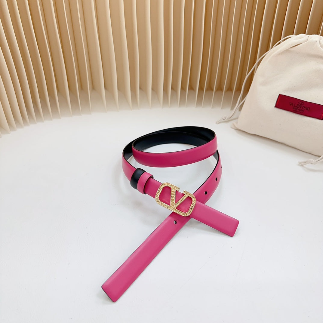 Vlogo Buckle Water Wave Gold Copper Glossy Pink Black Leather 20mm Belt