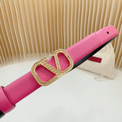 Vlogo Buckle Water Wave Gold Copper Glossy Pink Black Leather 20mm Belt