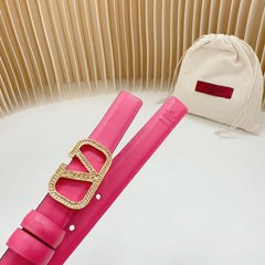 Vlogo Buckle Water Wave Gold Copper Glossy Pink Leather 20mm Belt