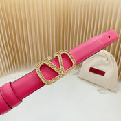Vlogo Buckle Water Wave Gold Copper Glossy Pink Leather 20mm Belt
