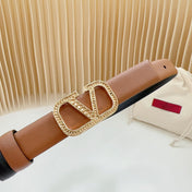 Vlogo Buckle Water Wave Gold Copper Glossy Brown Black Leather 20mm Belt