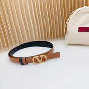 Vlogo Buckle Water Wave Gold Copper Glossy Brown Black Leather 20mm Belt