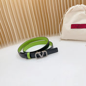 Vlogo Buckle Water Wave Silver Copper Glossy Green Black Leather 20mm Belt