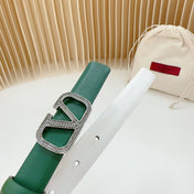 Vlogo Buckle Water Wave Silver Copper Glossy Dark Green White Leather 20mm Belt