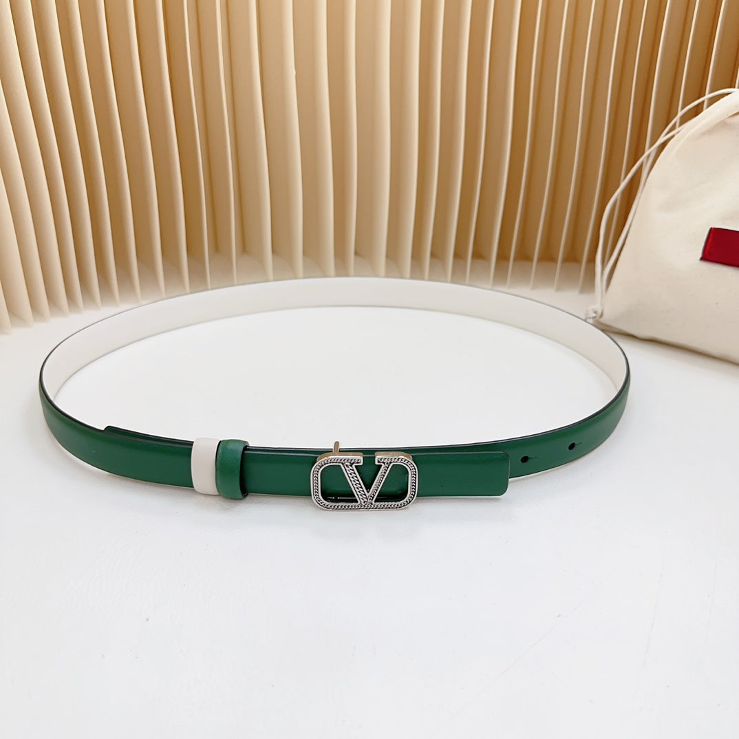 Vlogo Buckle Water Wave Silver Copper Glossy Dark Green White Leather 20mm Belt